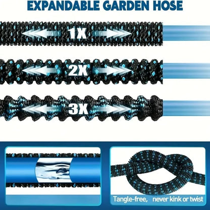 Amazingforless  Water Hose Upgraded Leakproof Lightweight No-Kink Garden Hose Flexible Expanding Water Hose Black Blue