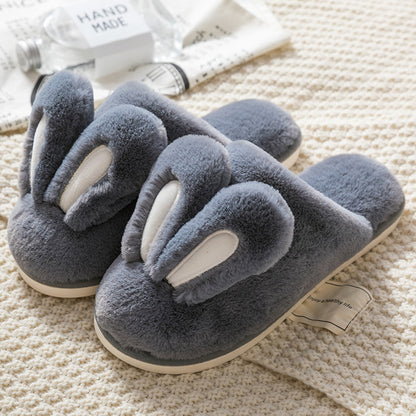 Cotton Slippers Female Cute Cartoon Bunny Rabbit Ears Bag Heel