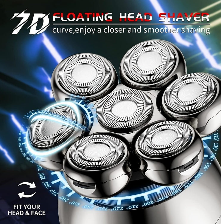 Detachable 5-in-1 Electric Head Shaver with Waterproof Design