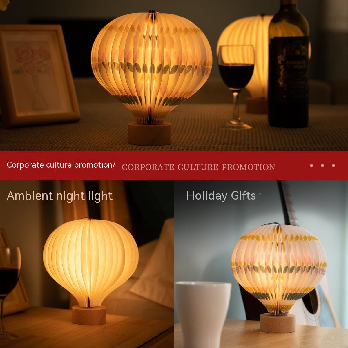 Ondaum Creative Hot Air Balloon Rechargeable Light Ornaments