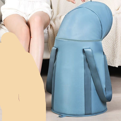 Blue massage chair with a person sitting on it, showing various acupoint names.