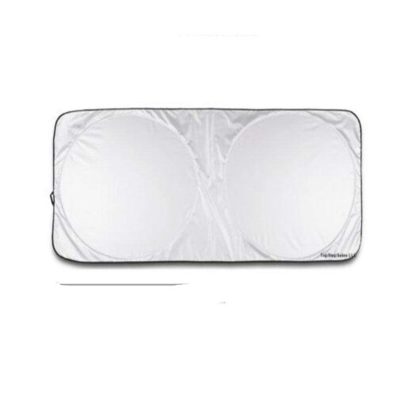 Car windshield sunshade with dimensions on a white background