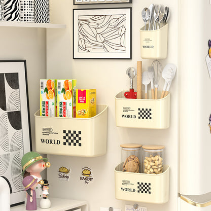 Ondaum Magnetic Refrigerator Side Wall Storage Box in Cream Style