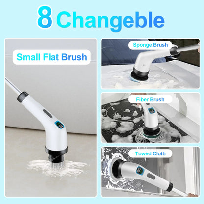 Cordless Electric Spin Scrubber with Long Handle and 7-in-1 Brush Heads