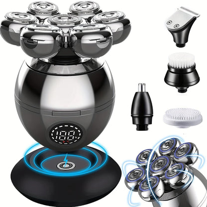 Detachable 5-in-1 Electric Head Shaver with Waterproof Design