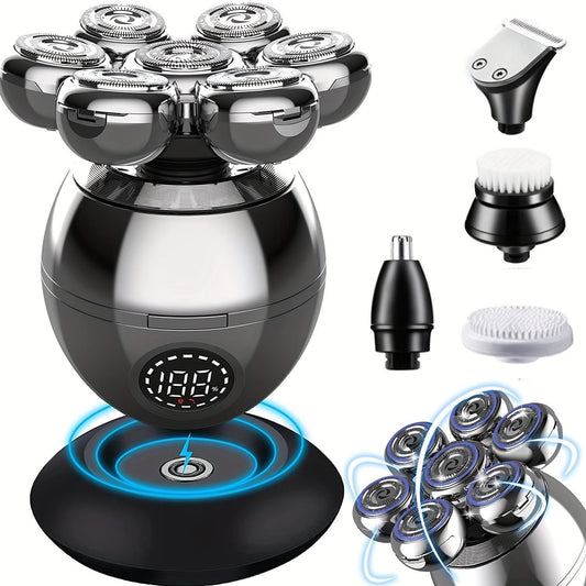 Detachable 5-in-1 Electric Head Shaver with Waterproof Design