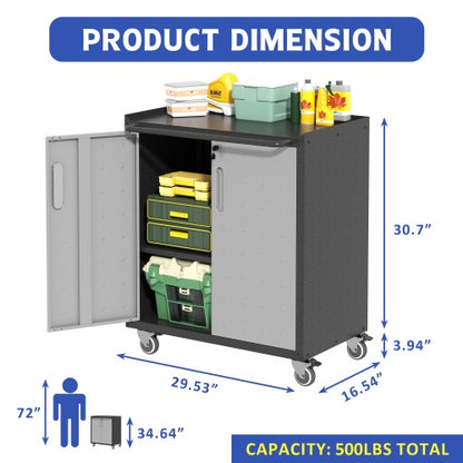 Heavy-Duty Metal Garage Storage Cabinet With Wheels - Sturdy And Durable Tool Storage Cabinet For Garage, Office, And Home Organizer Solutions