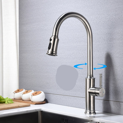 Pulling Nozzle Kitchen Faucet – Brushed Nickel, 360° Swivel, Single Handle
