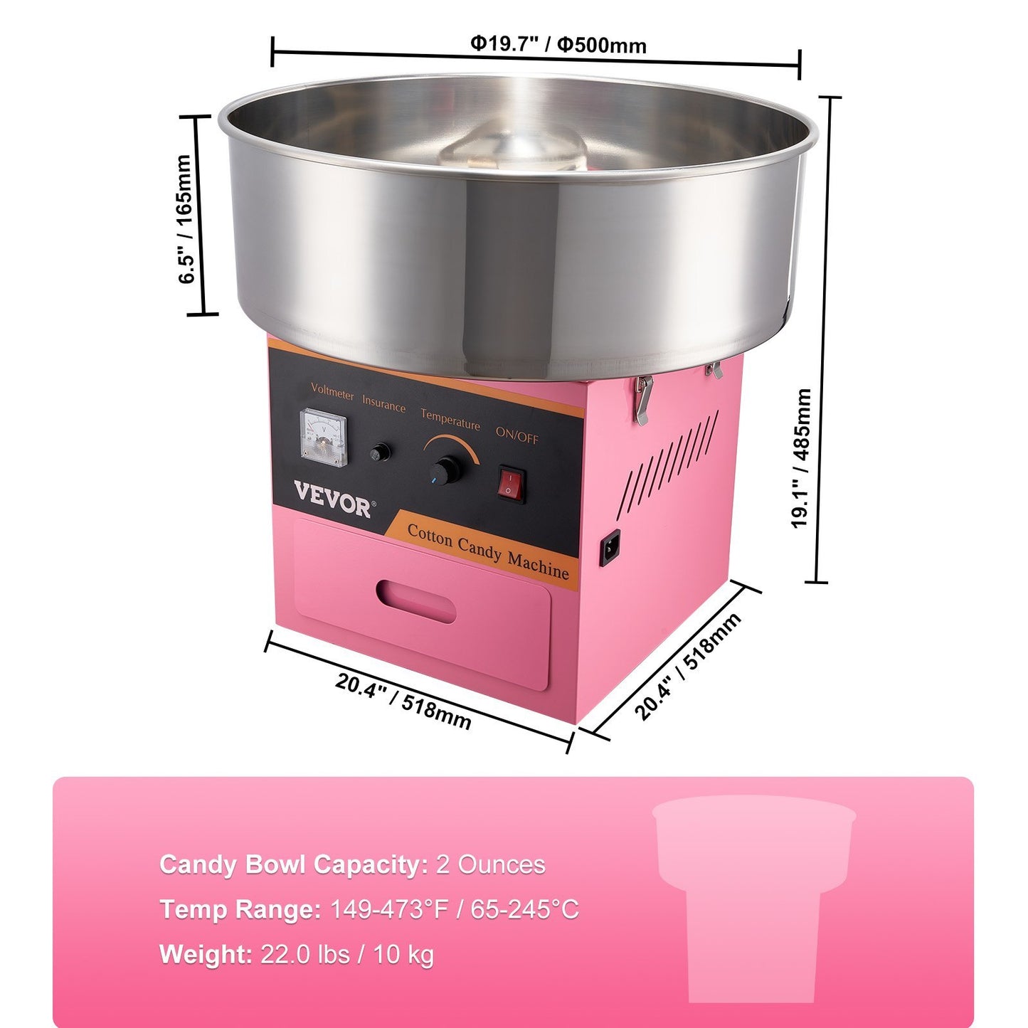 Electric Cotton Candy Machine with Stainless Steel Bowl