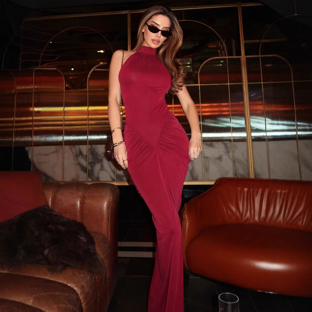 Women's Sleeveless Halter Skinny Sheath Long Dress