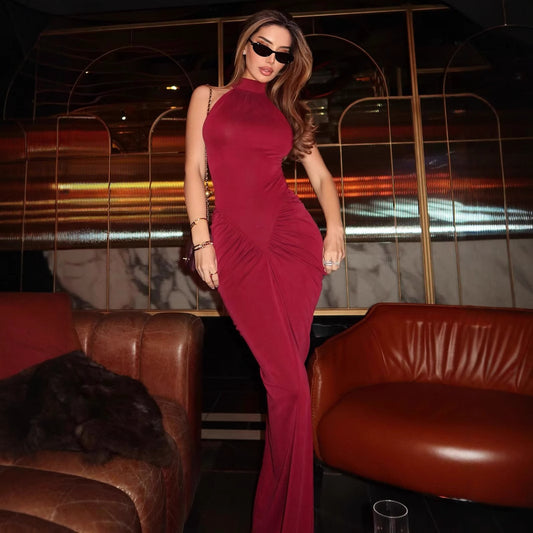 Women's Sleeveless Halter Skinny Sheath Long Dress